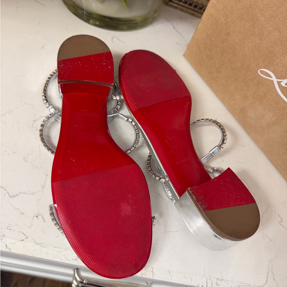 Christian Louboutin Simple Queenie Sandal 25 Silver Rhinestone Size 38 - Picture 6 of 8